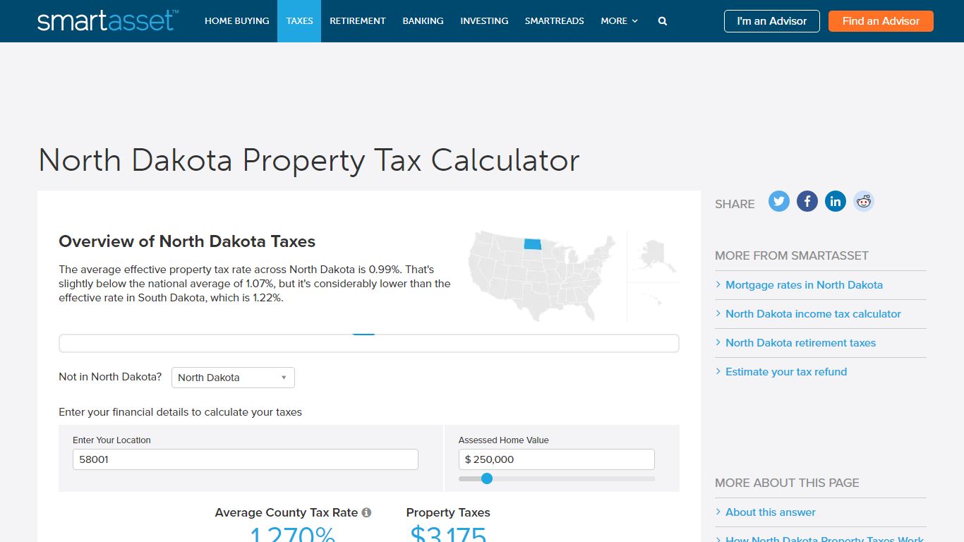 North Dakota Property Tax Calculator - SmartAsset