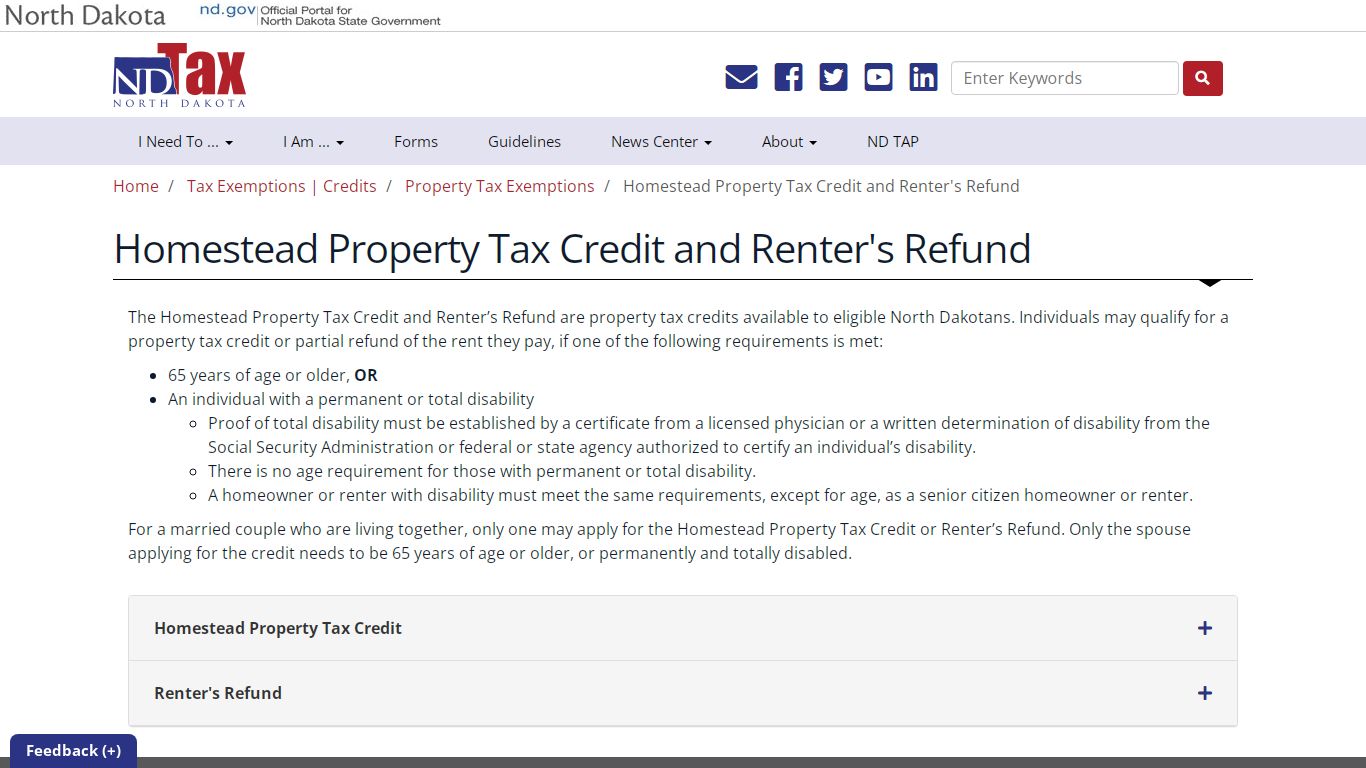 Homestead Property Tax Credit and Renter's Refund - North Dakota Office ...